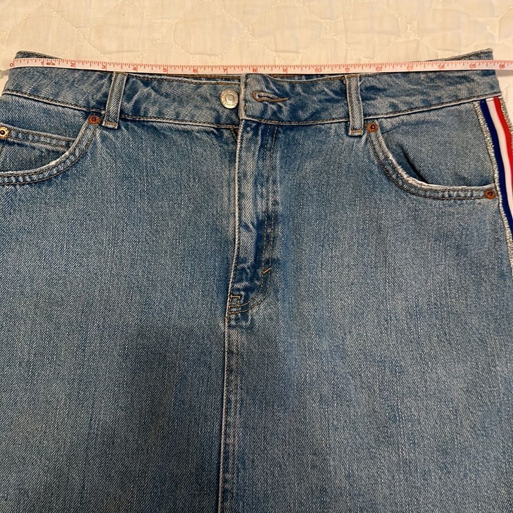 NWOT Topshop Moto Red White Blue & Sparkle Glitter Size Strip Skirt Size 8 - Picture 9 of 15